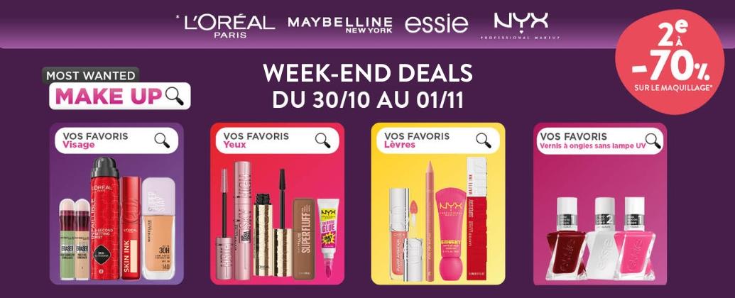 2° à 70% sur le maquillage L'Oréal, Maybelline, Essie, NYX