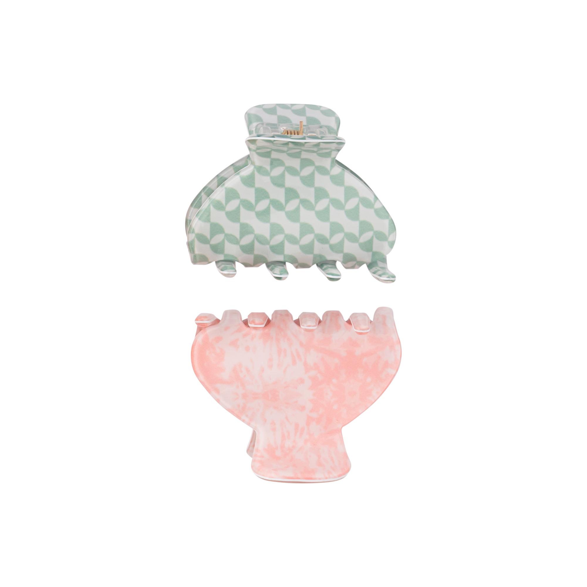 Lot de 2 Pinces à Cheveux Crabe Rose/Vert Brillant