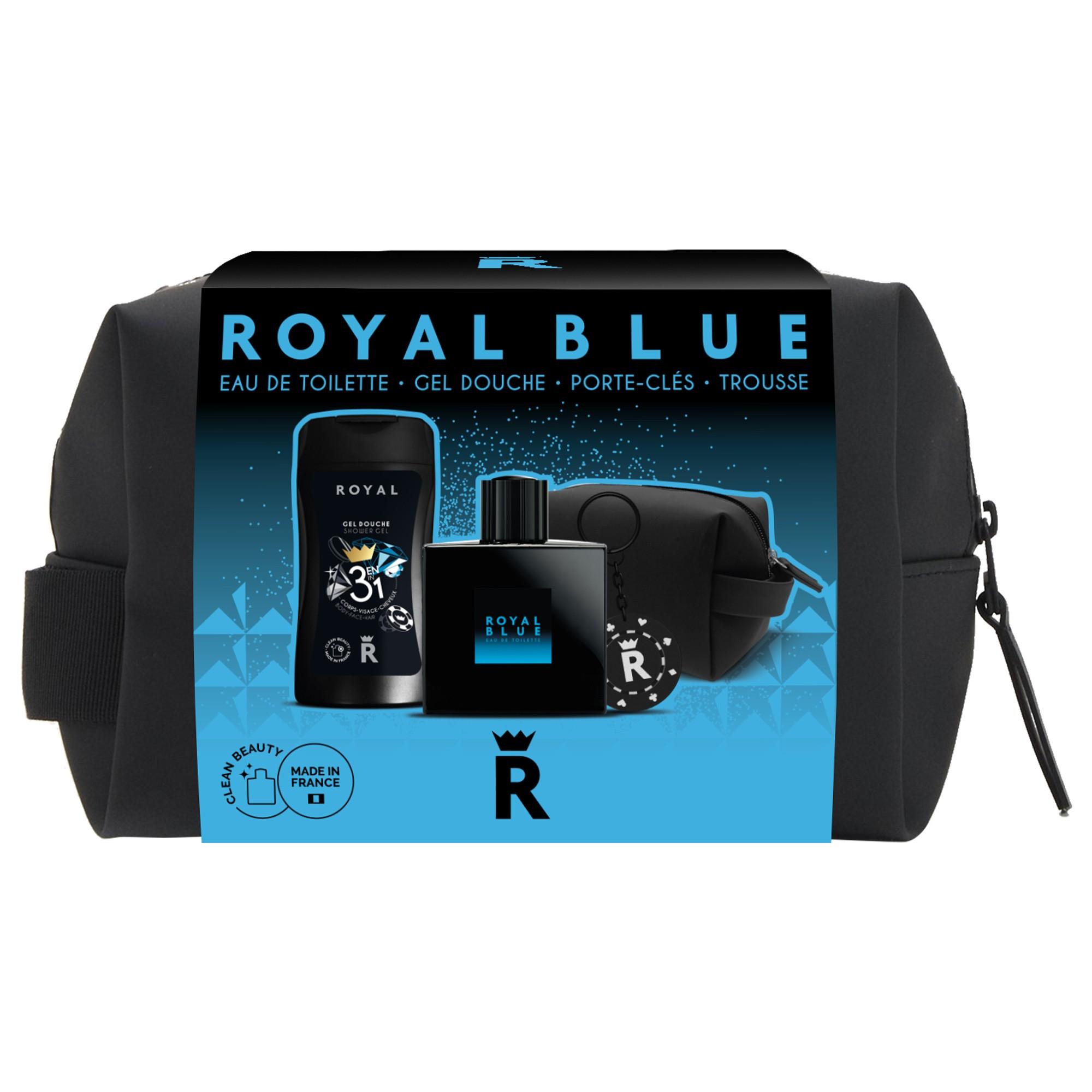 Royal Blue: EDT + Gel Douche + sleutelhanger + Toilettas