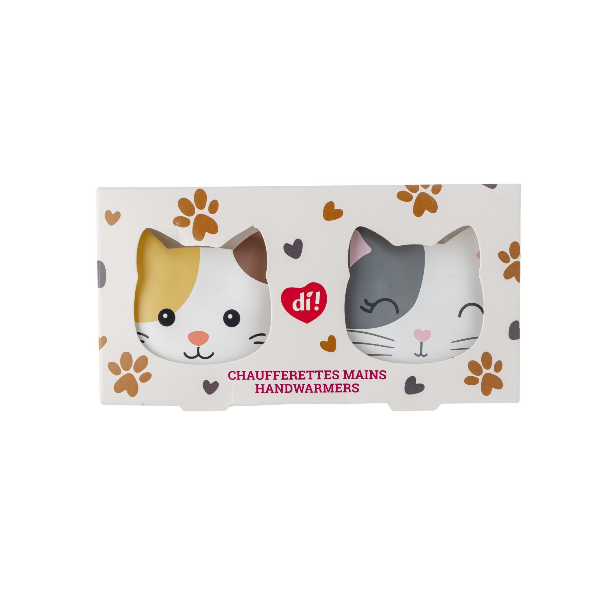 Chauffe‑mains silicone motif chat tricolore – 2 pièces