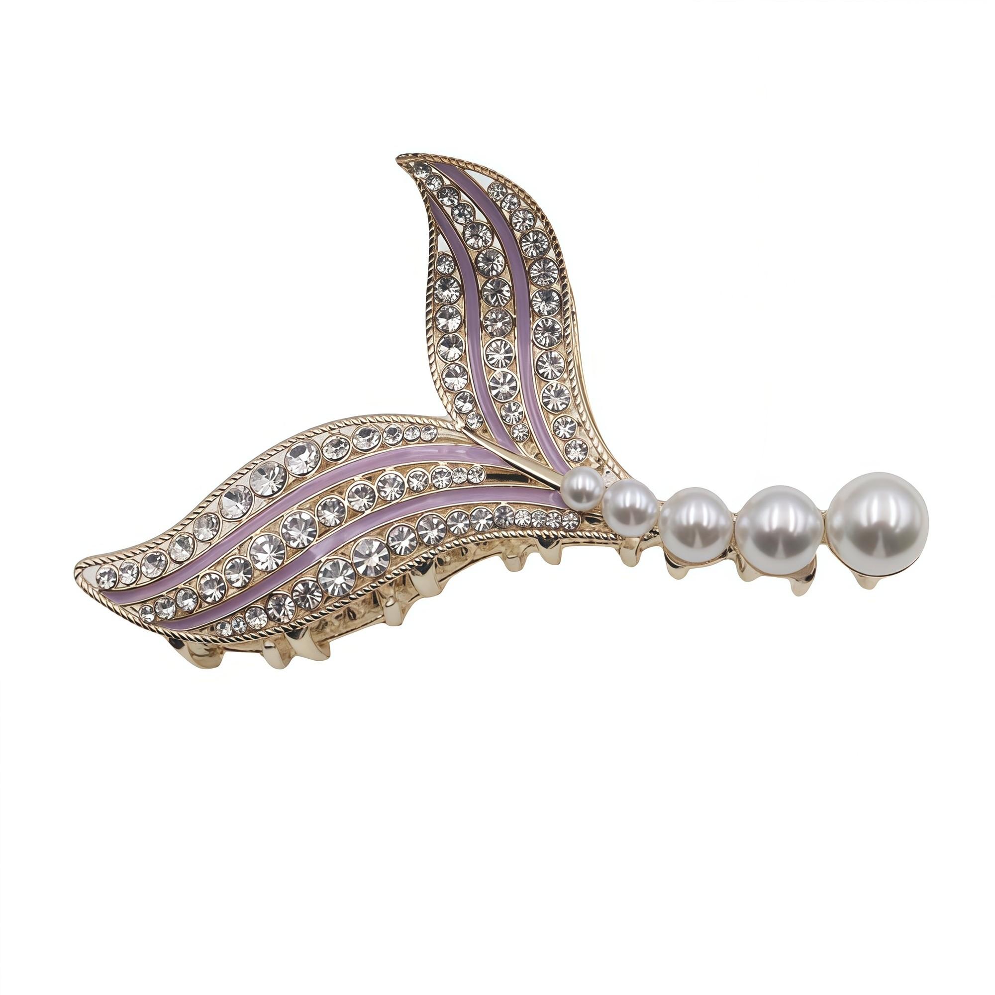 Pince sirène or/strass lilas 11,5cm