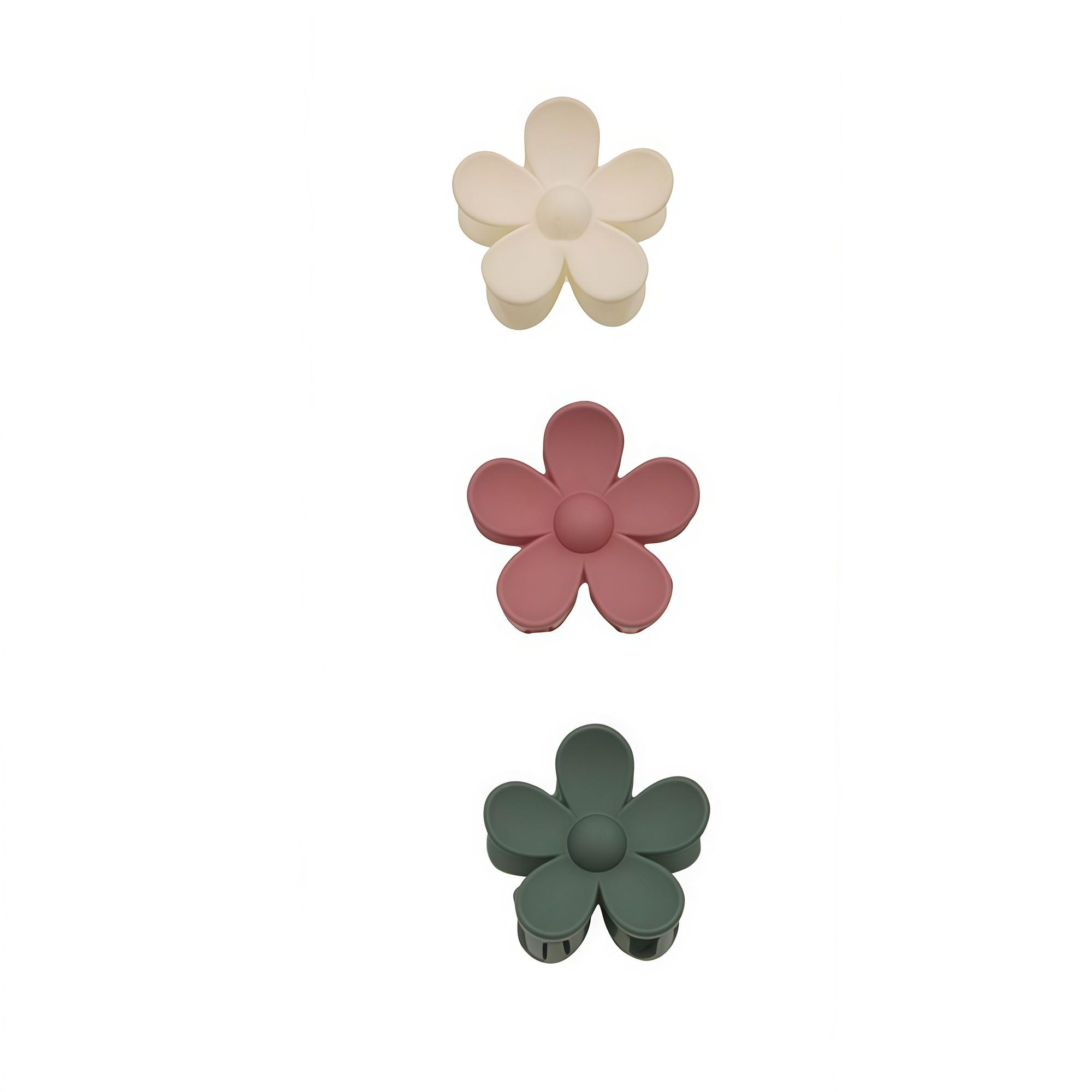 Pince à cheveux fleur 3 couleurs mat 4cm - 3PC