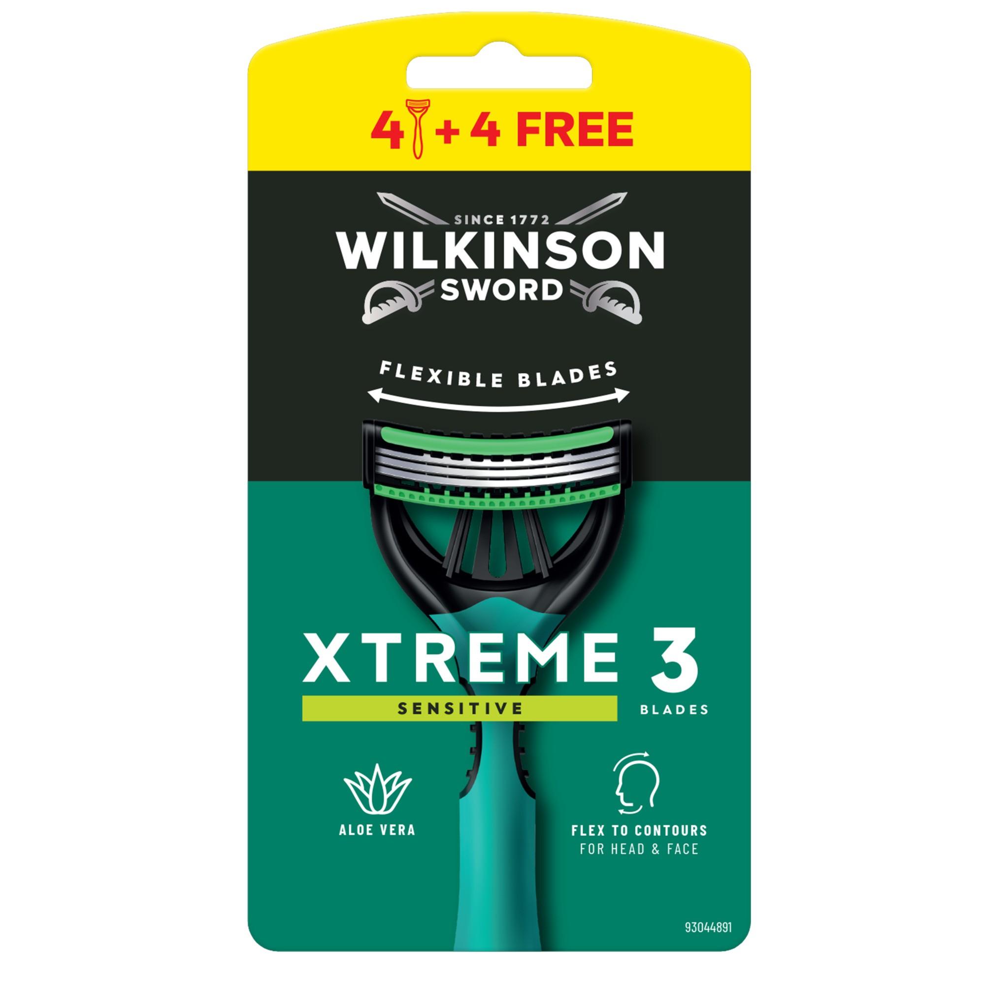 Rasoir jetable Wilkinson Sword Xtreme 3 Sensitive pour hommes, pack de 4+4