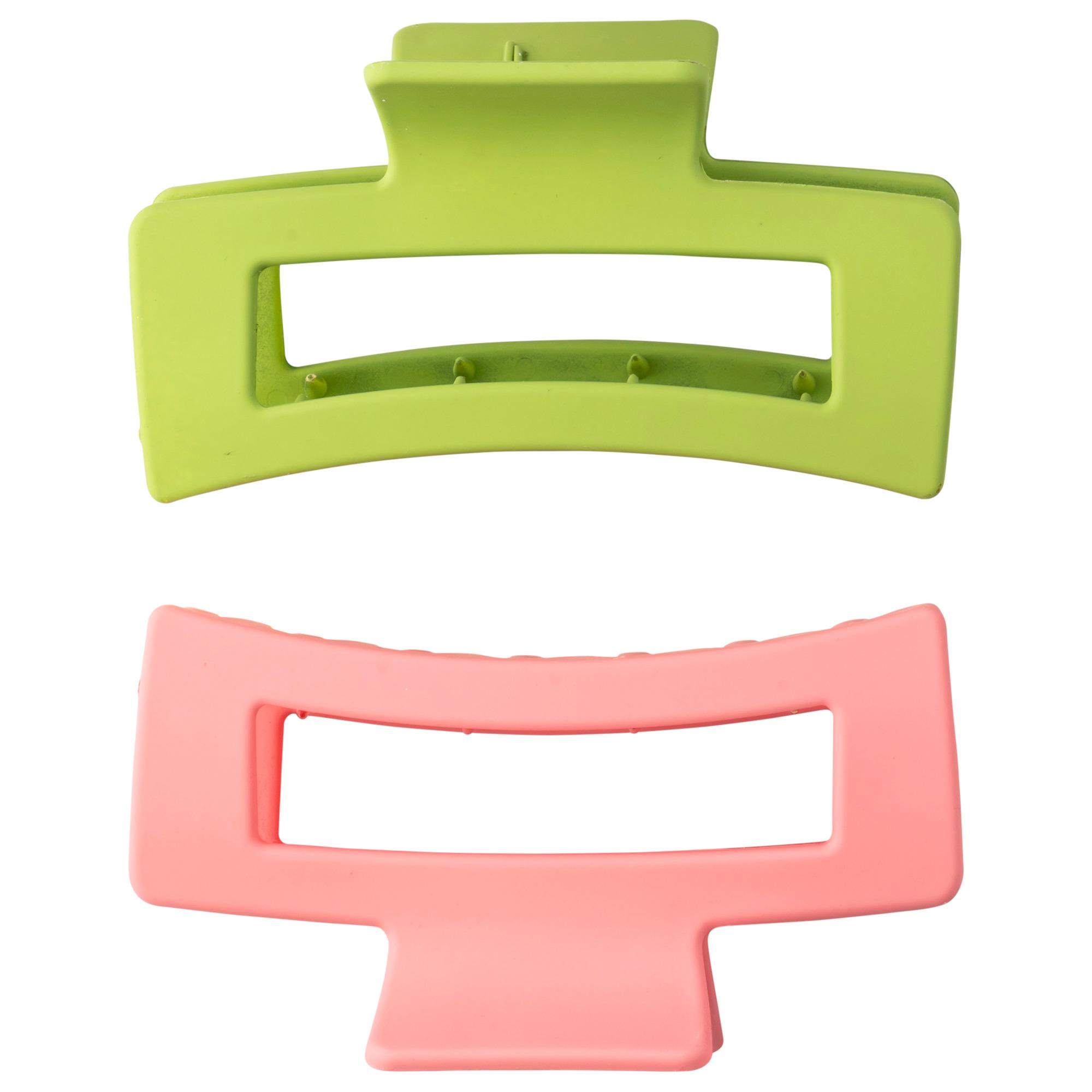 Lot de 2 Pinces à Cheveux Crabe Rectangulaires Rose/Vert Peps 11cm