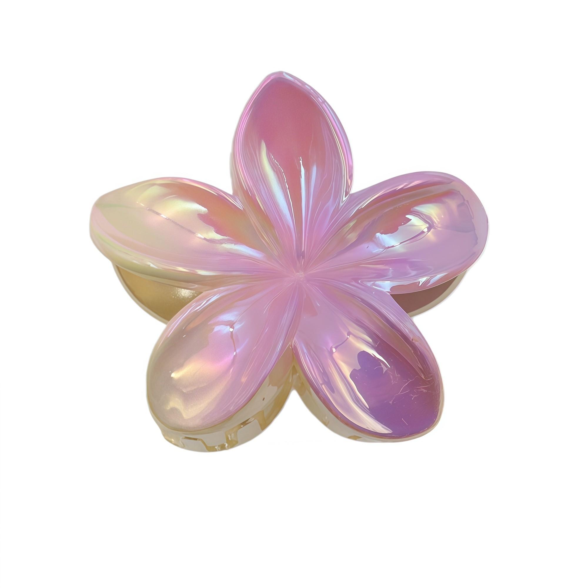 Pince fleur frangipanier mauve holographique 8 cm