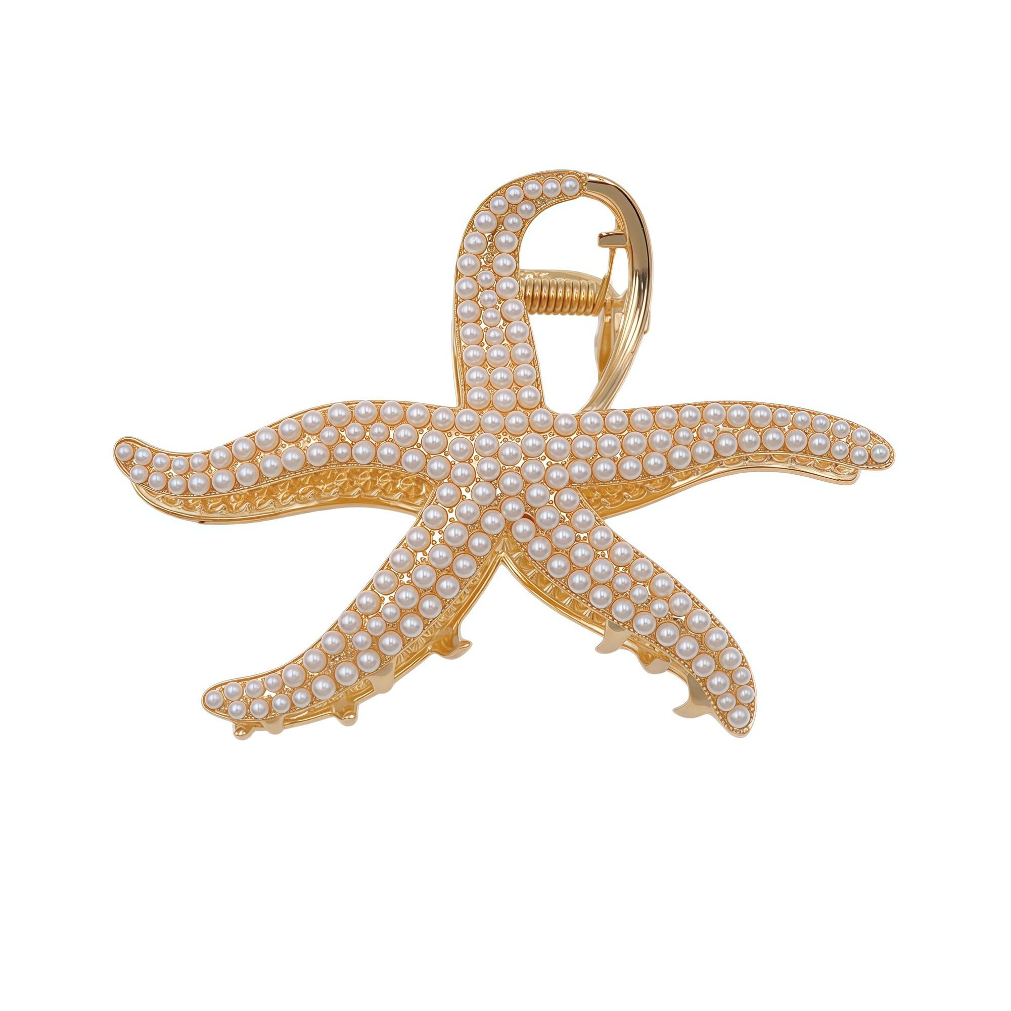 Pince étoile de mer or/perles 10,5cm