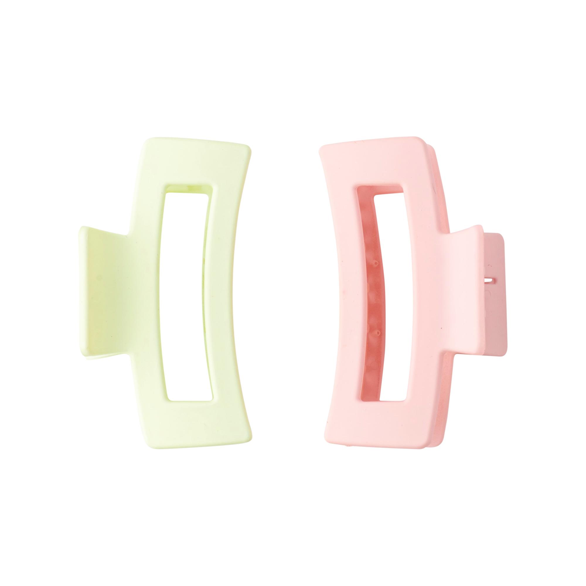 Lot de 2 Pinces à Cheveux Crabe Rectangulaires Rose/Vert Pastel 9cm
