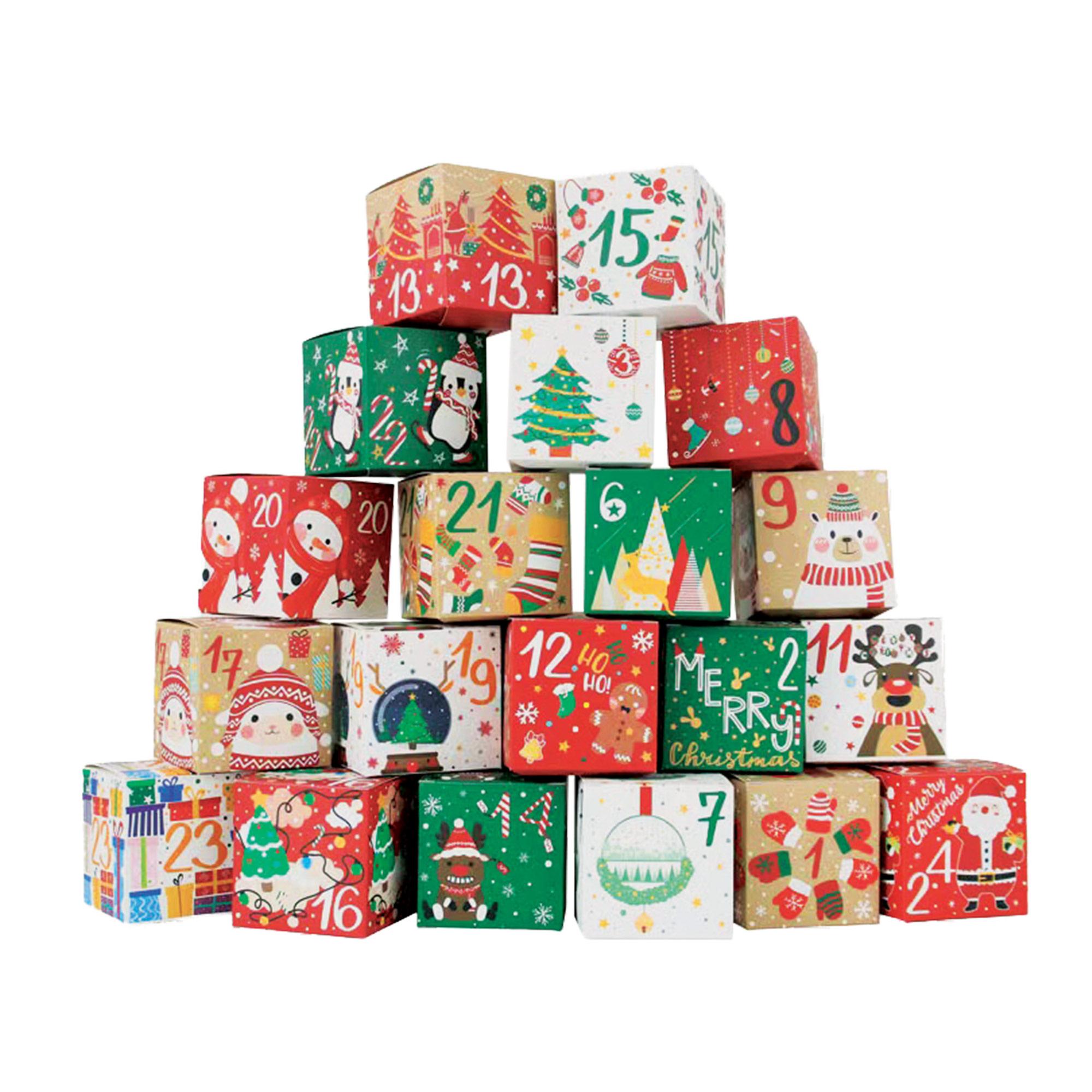 Calendrier de l'Avent avec 24 boîtes à remplir (7x7x7 cm)