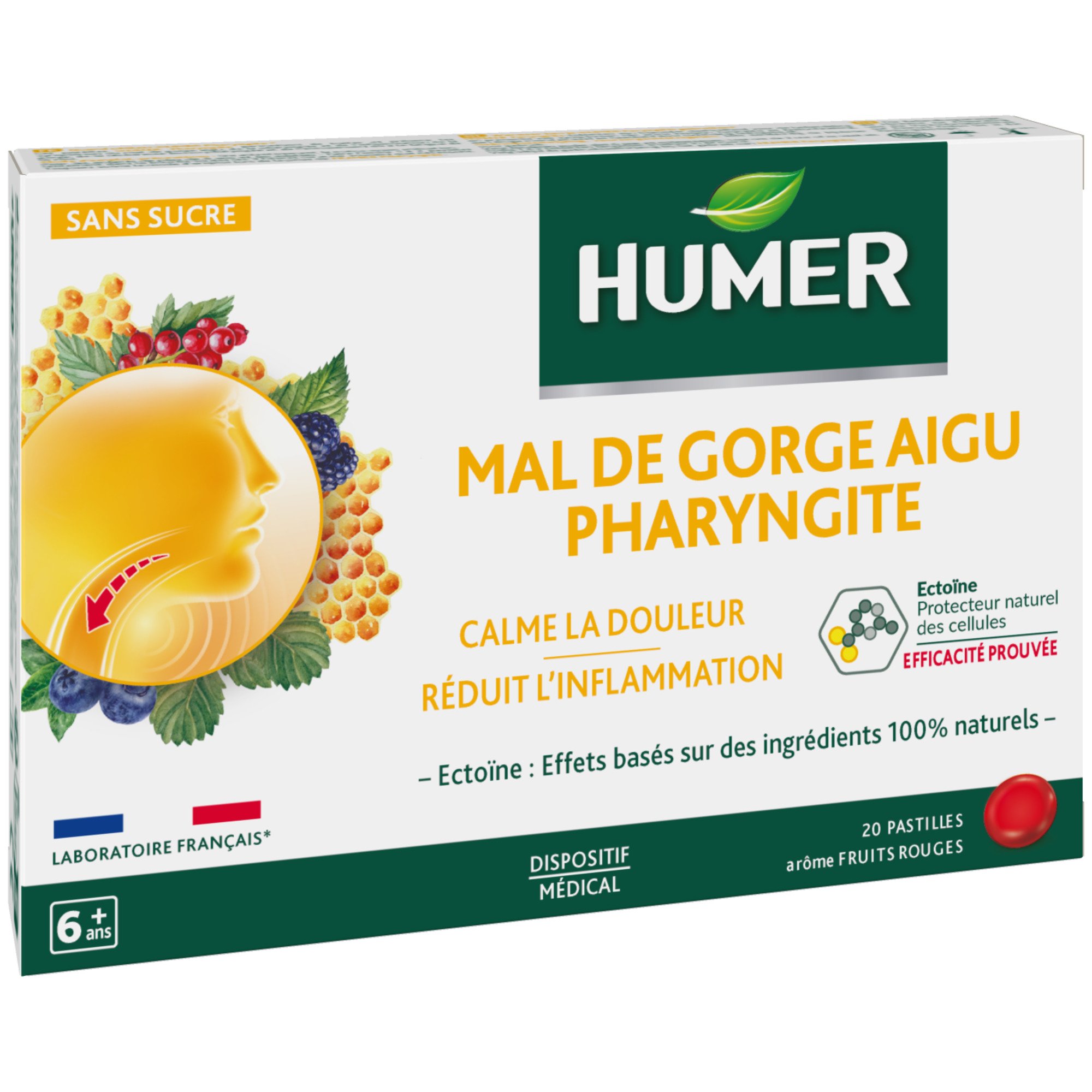 Soin & hygiène Mal de gorge aigu Pharyngite Fruits rouges - 20 comprimés  HUMER