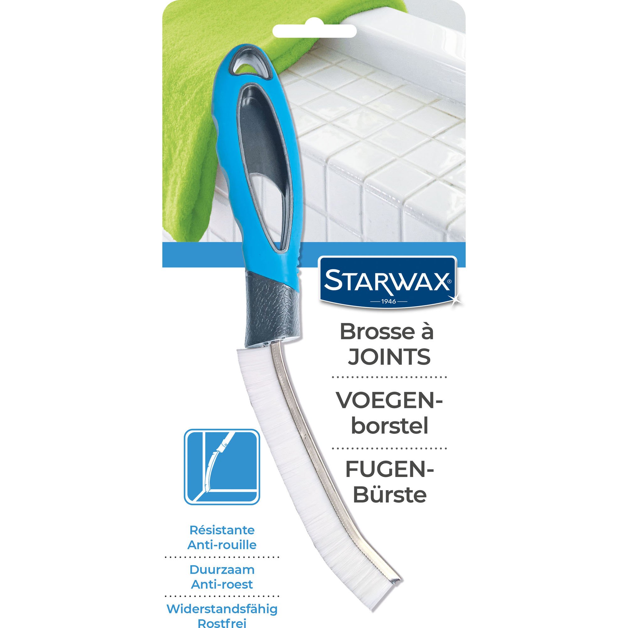 STARWAX Brosse à Joints - 1x - Idéale pour Récurer les Joints de Carrelage,  les Recoins et les Angles Grâces a sa Tête étroite - Poignée Egonomique 
