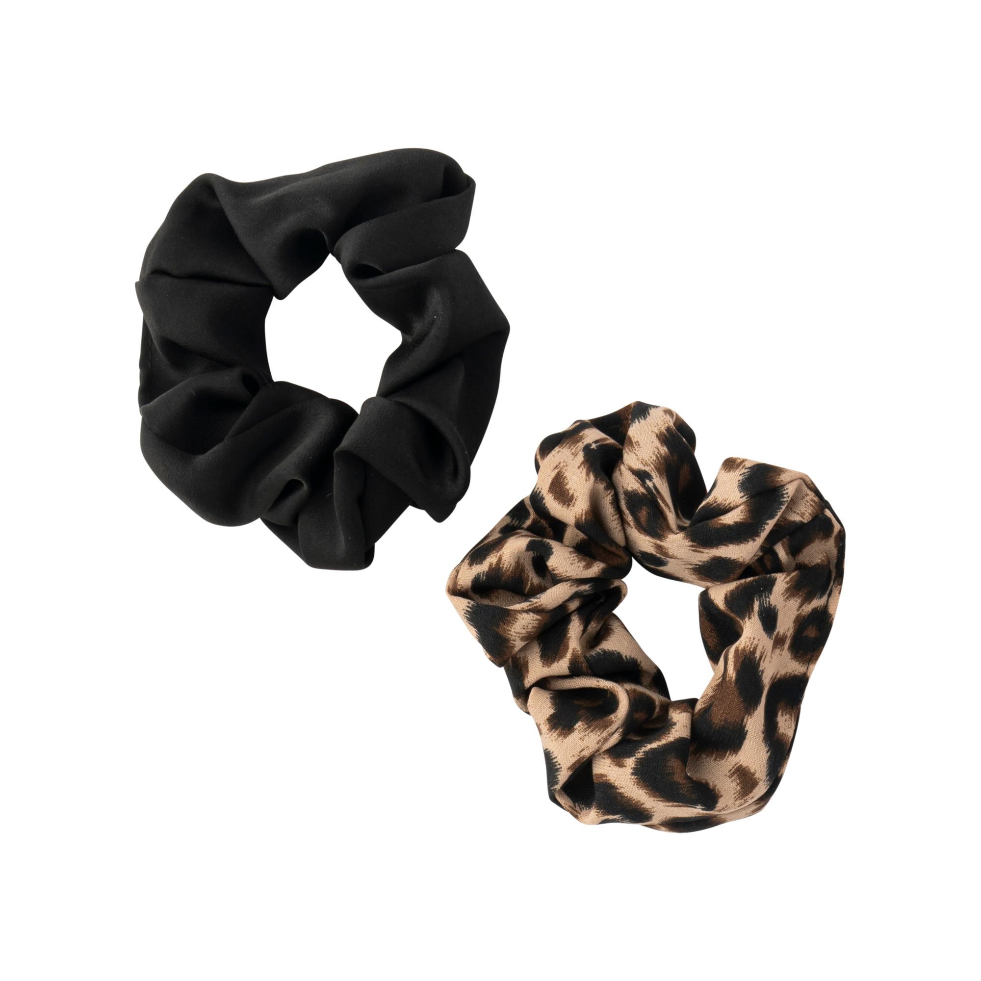 Lot de 2 Chouchous Satin Noir et Animal, 4cm