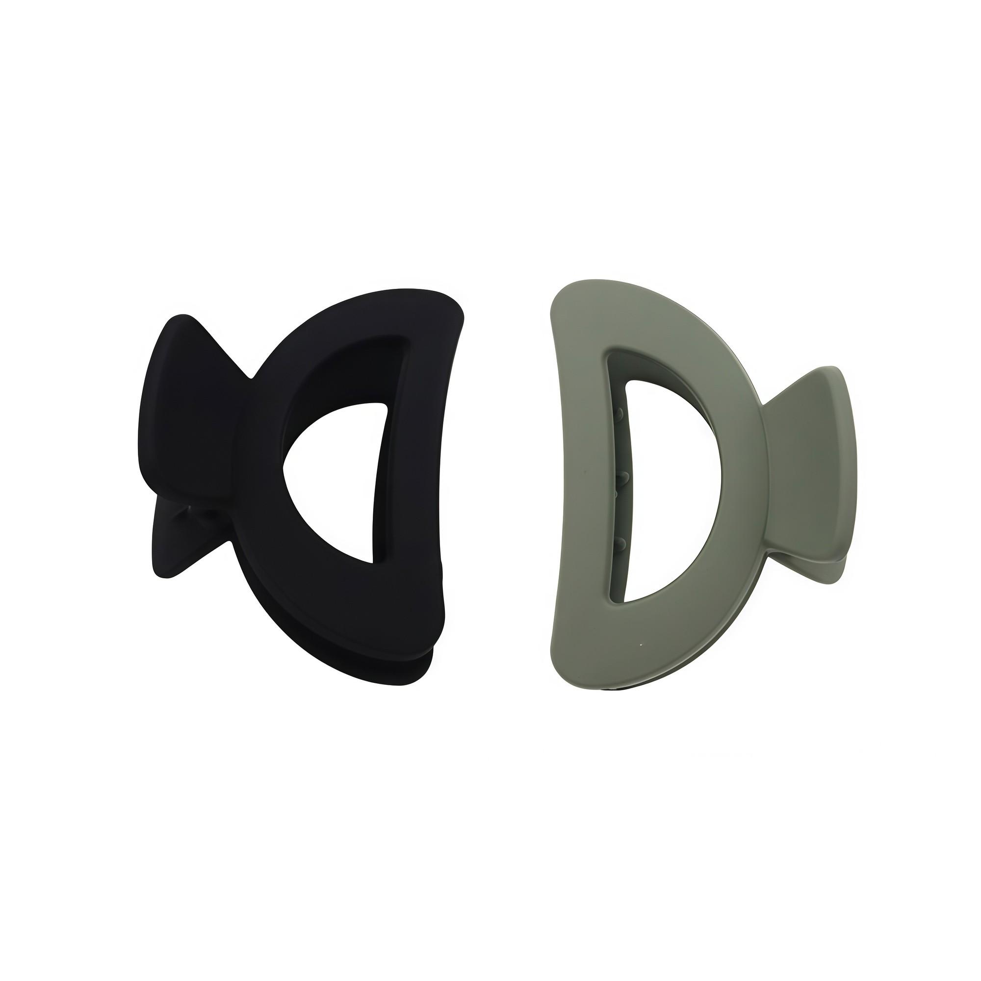 Pince à cheveux creuse noir/kaki mat 5cm - 2PC