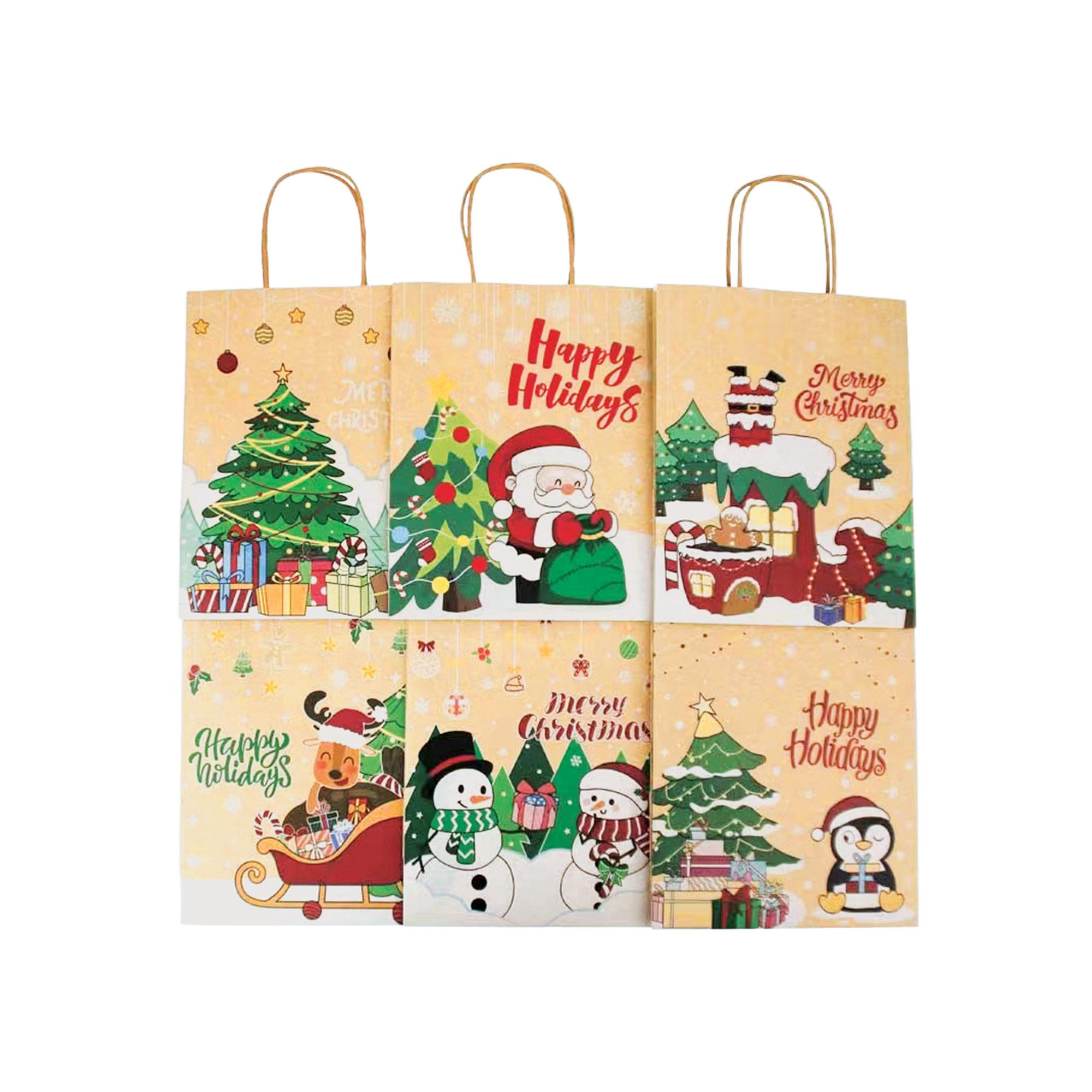 Sacs en papier kraft de Noël (6 pcs) 20x10x32 cm