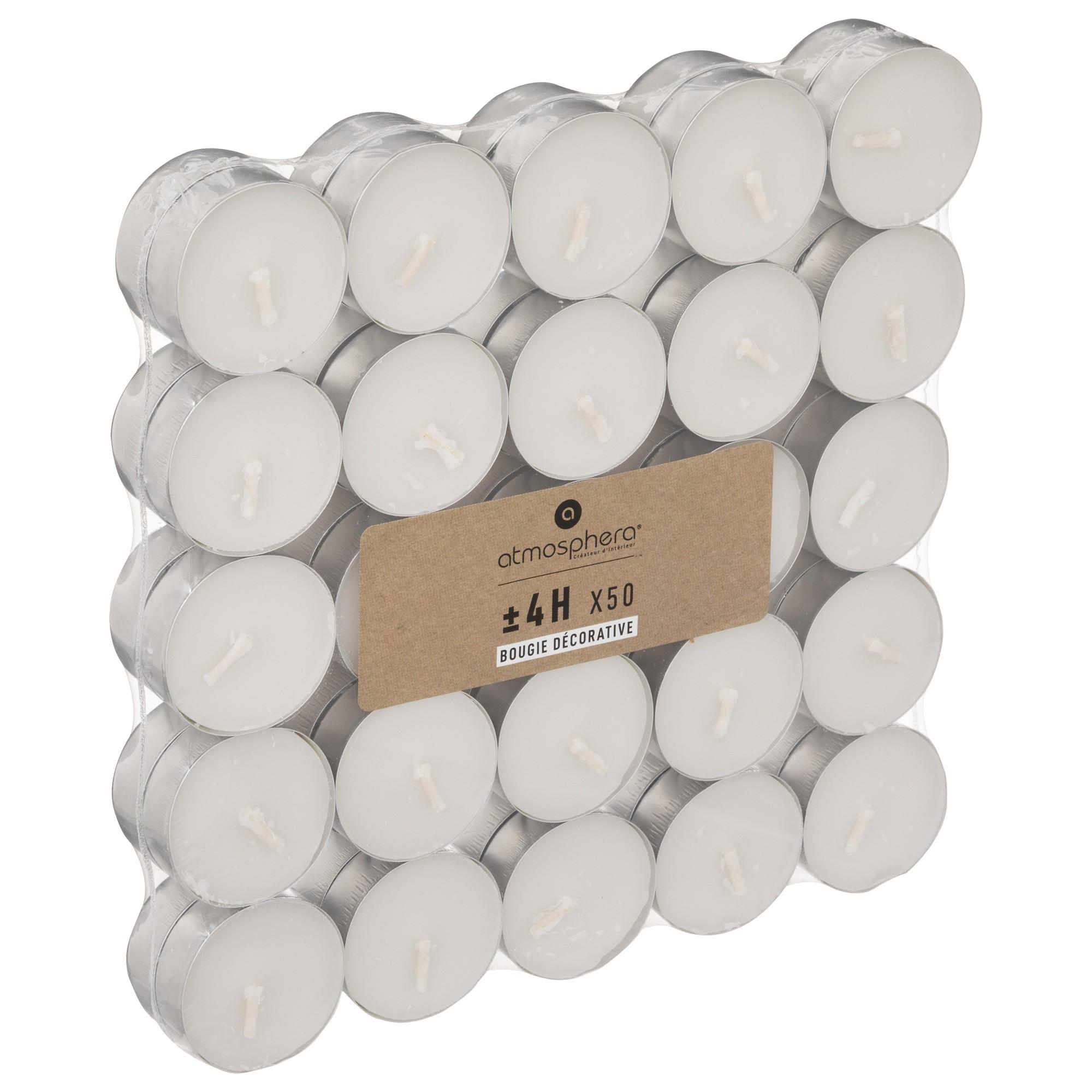 Many Lot de 50 Bougies Chauffe-Plat Blanches – Ø 3,7 cm