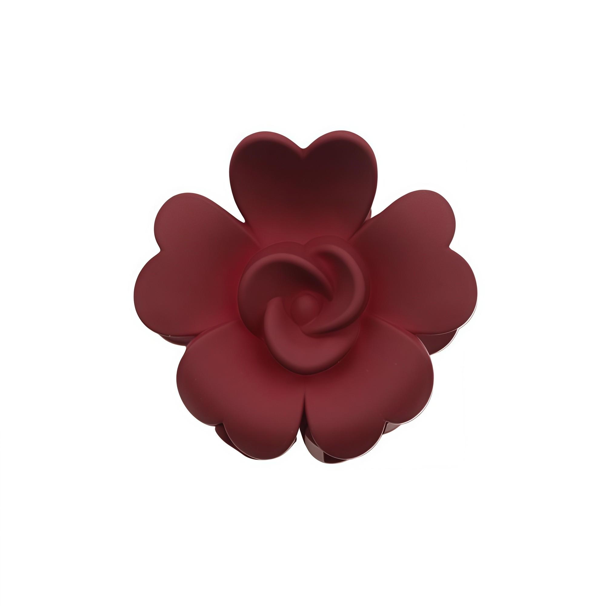 Pince à cheveux fleur rose mat rouge 7,5cm