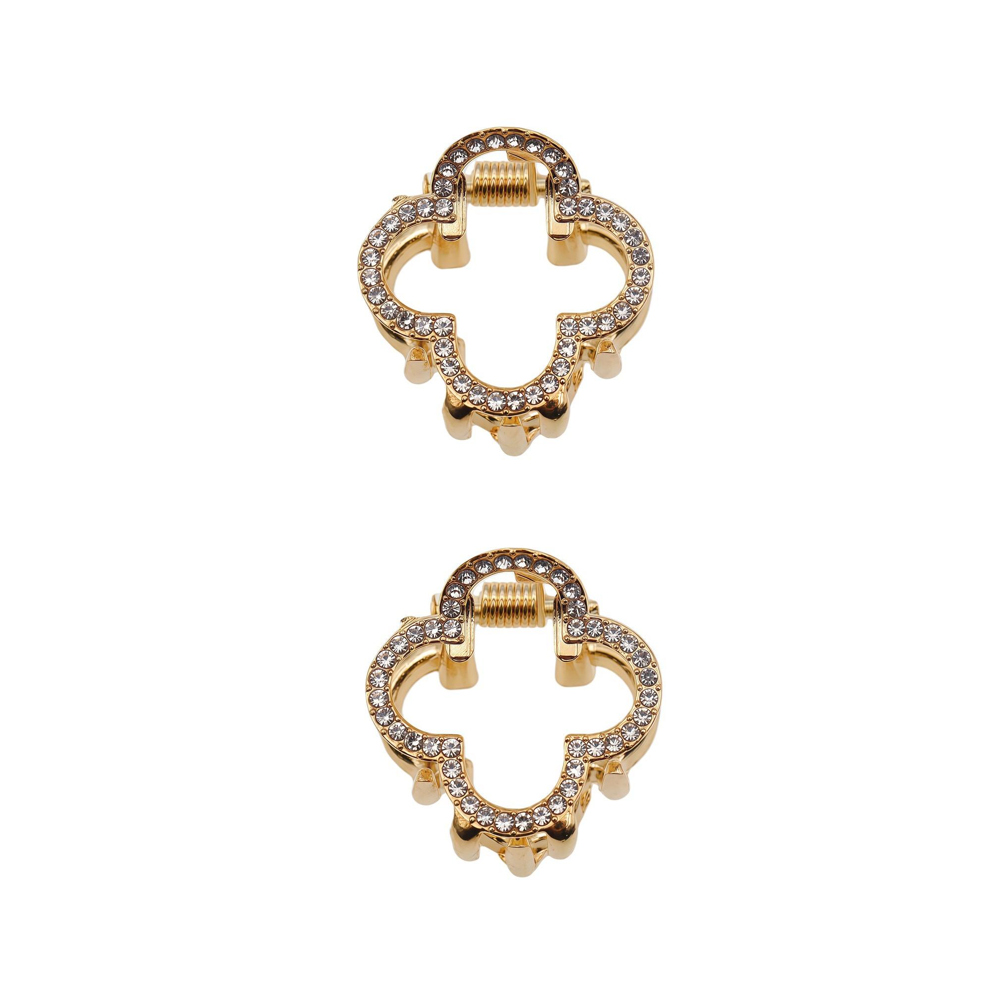 Pince à cheveux trèfle or/strass 2,2cm - 2PC
