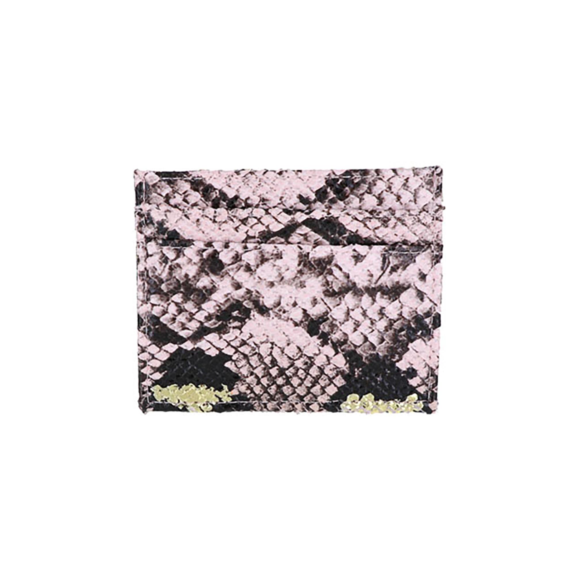 Porte-cartes imitation serpent rose et doré