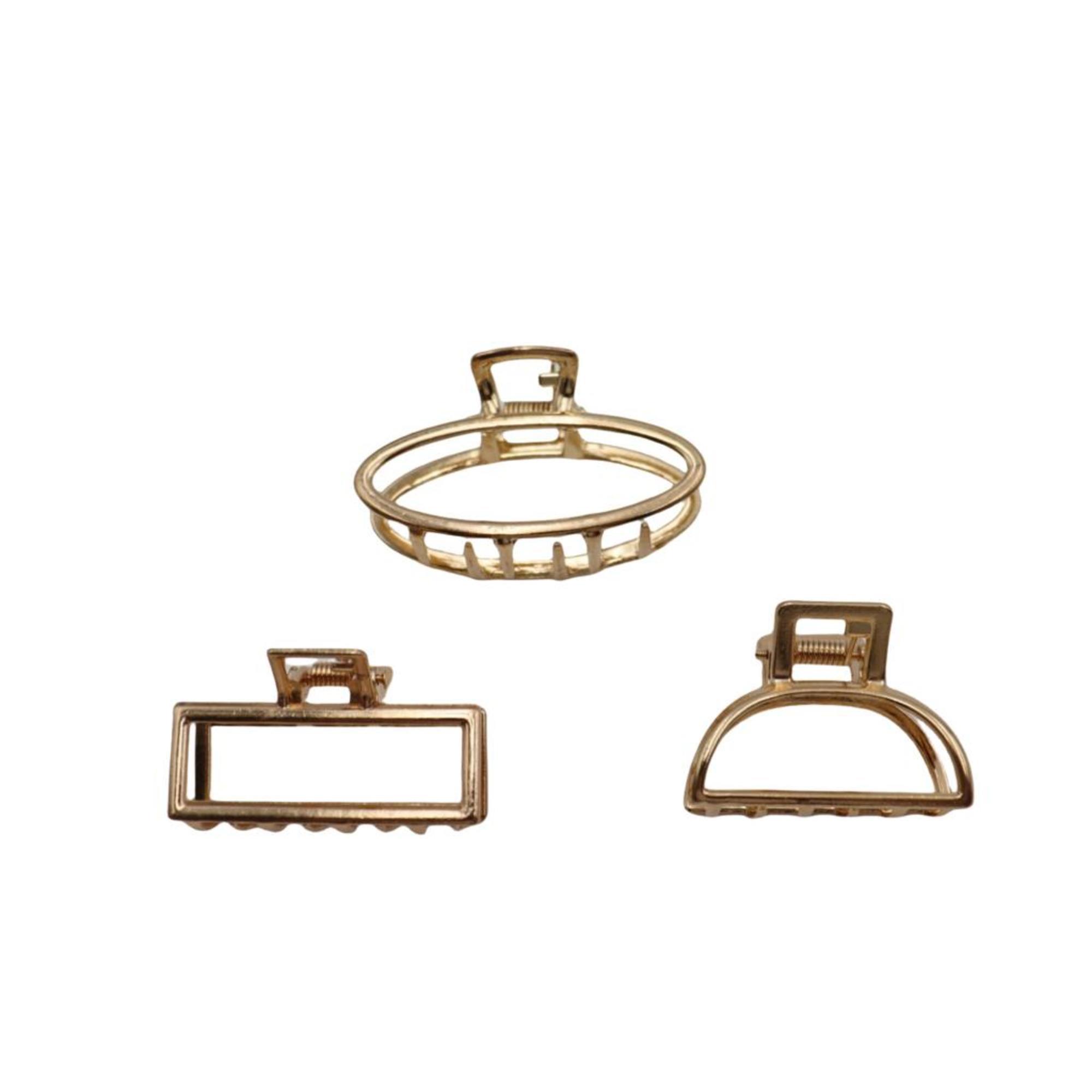 Lot de 3 Pinces à Cheveux Crabe Métal Doré 4cm