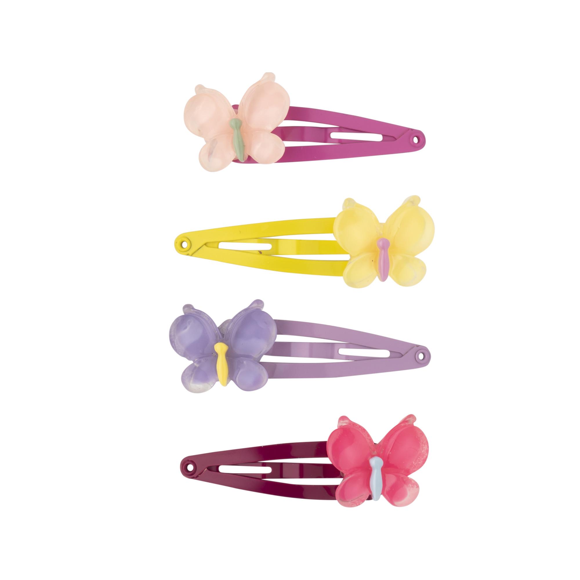 Lot de 4 Pinces Clic Clac Papillon Multicolores 5cm