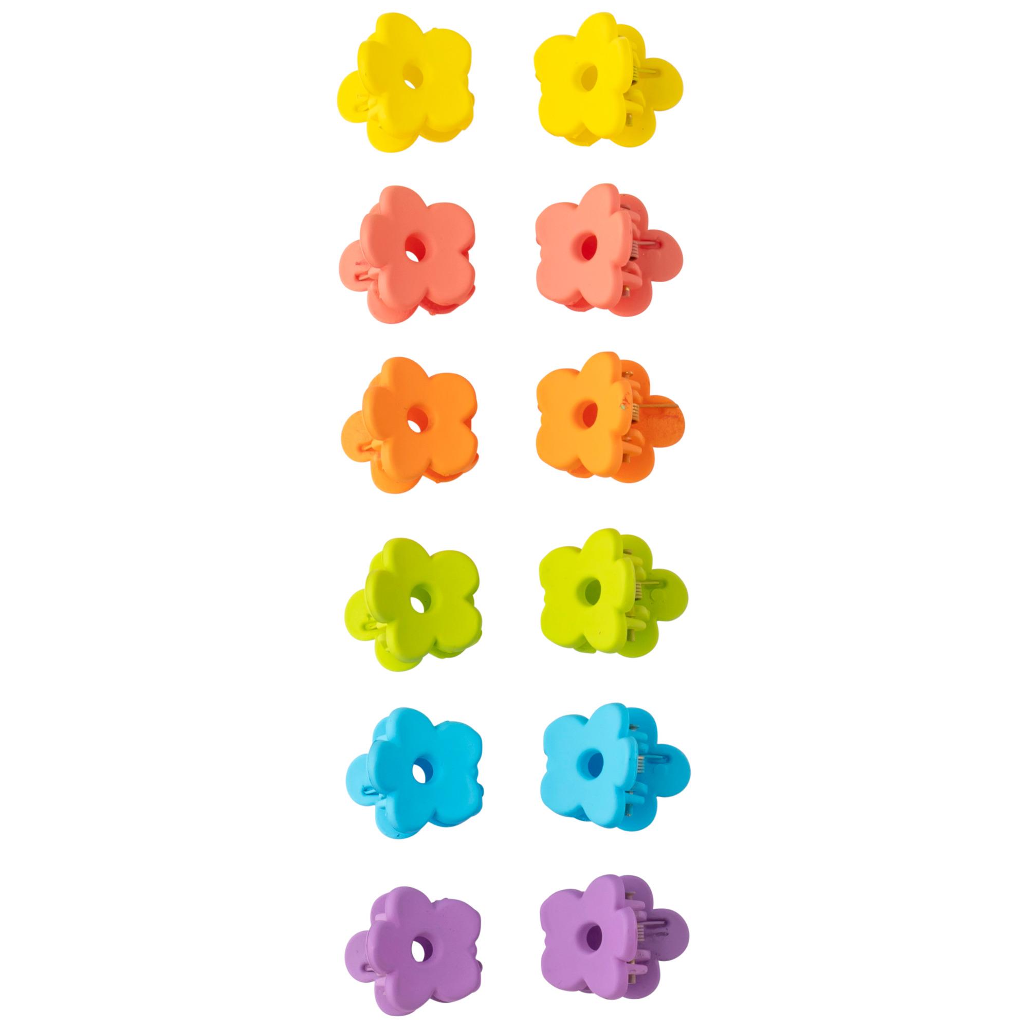 Lot de 12 Pinces à Cheveux Crabe Fleurs Multicolores Mattes 2cm