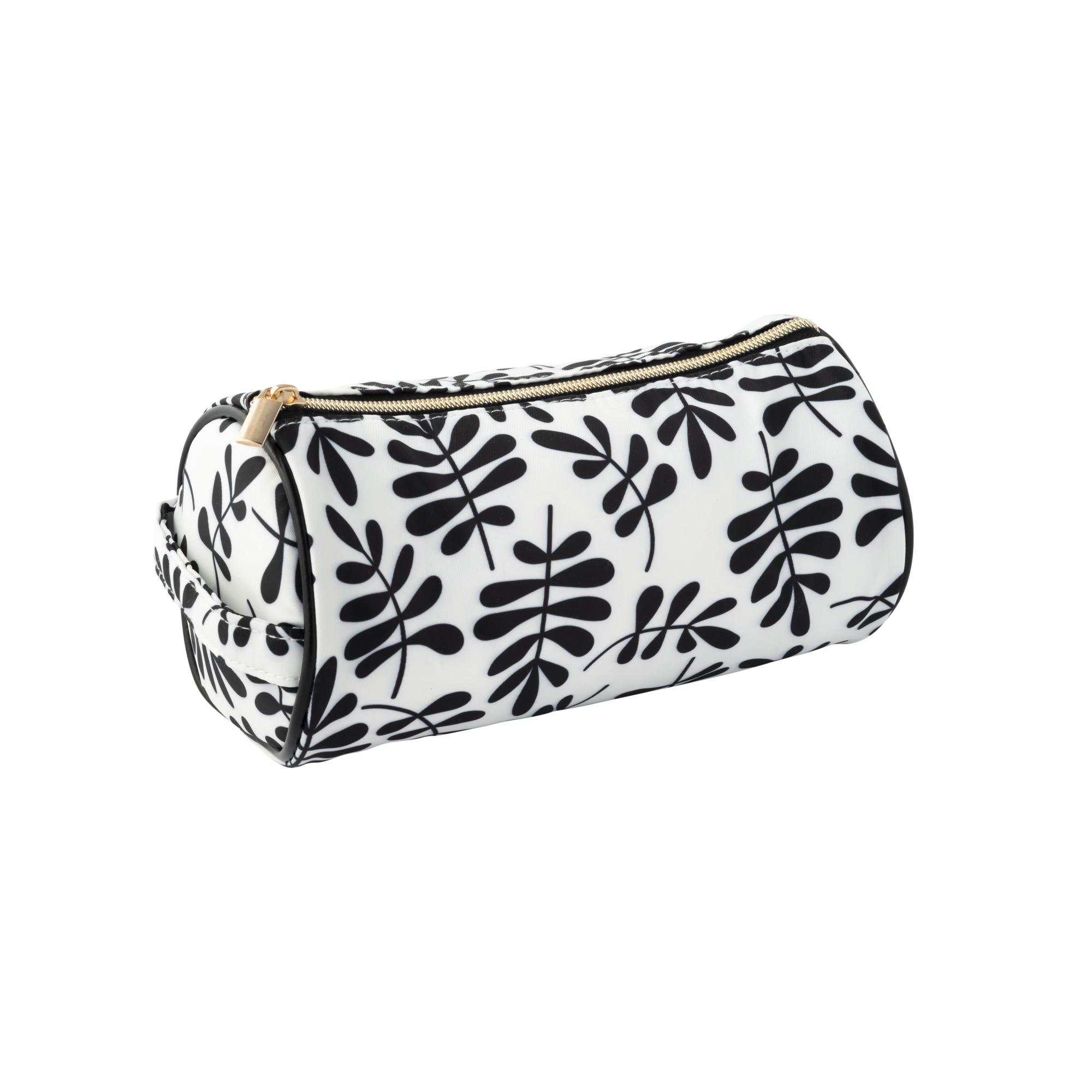 Trousse de Maquillage Feuille Noir/Blanc Ronde