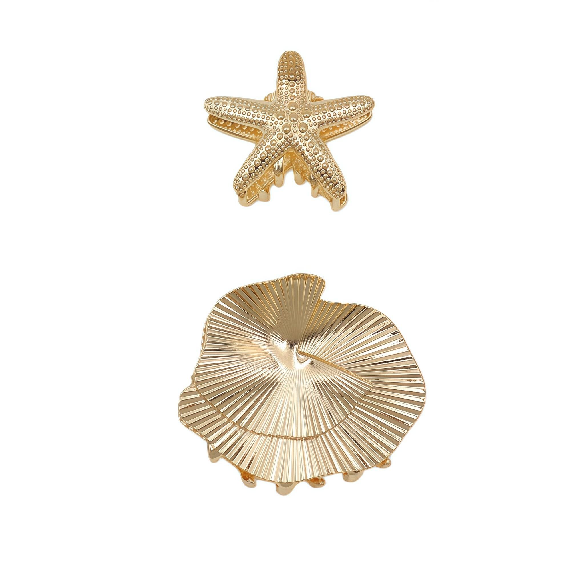 Pince étoile mer/coquillage or - 2PC