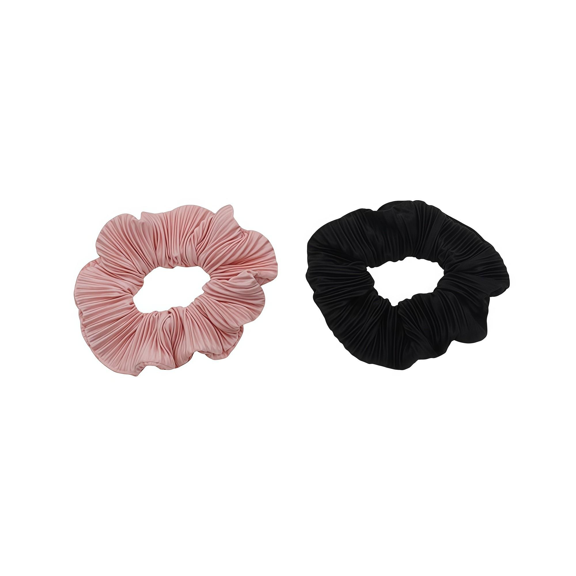 Chouchou satin plis noir/rose 4cm - 2cm