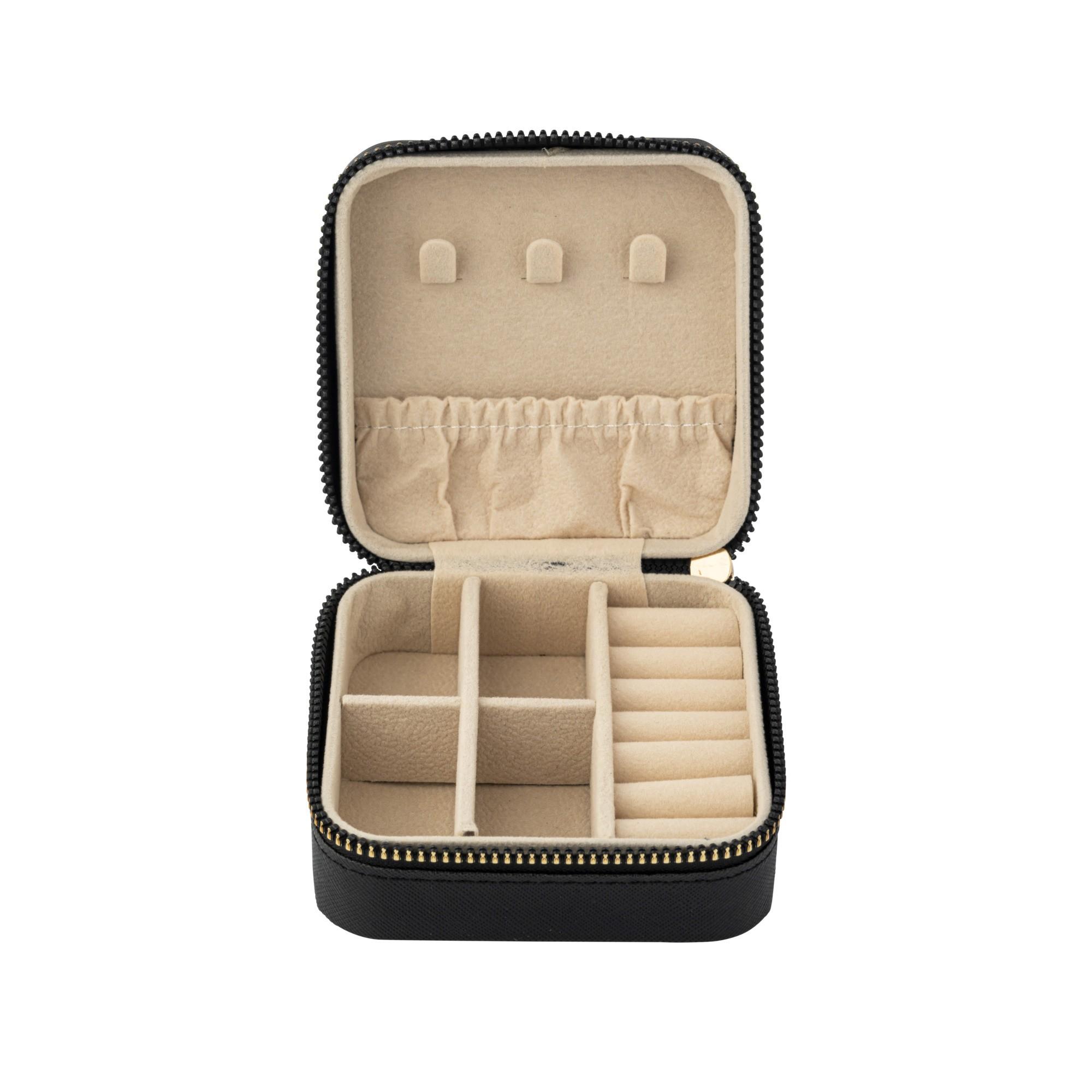 Boîte à Bijoux 10x10x5 cm - Noir avec Zip Doré