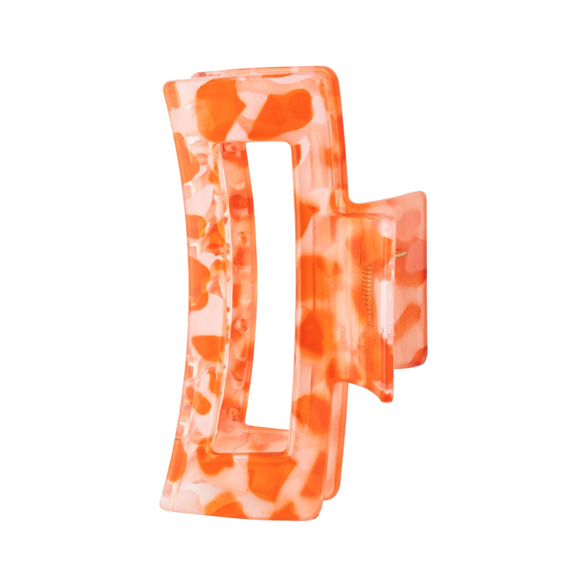 Pince à cheveux Crabe Rectangulaire Plastique Granit Orange 10cm