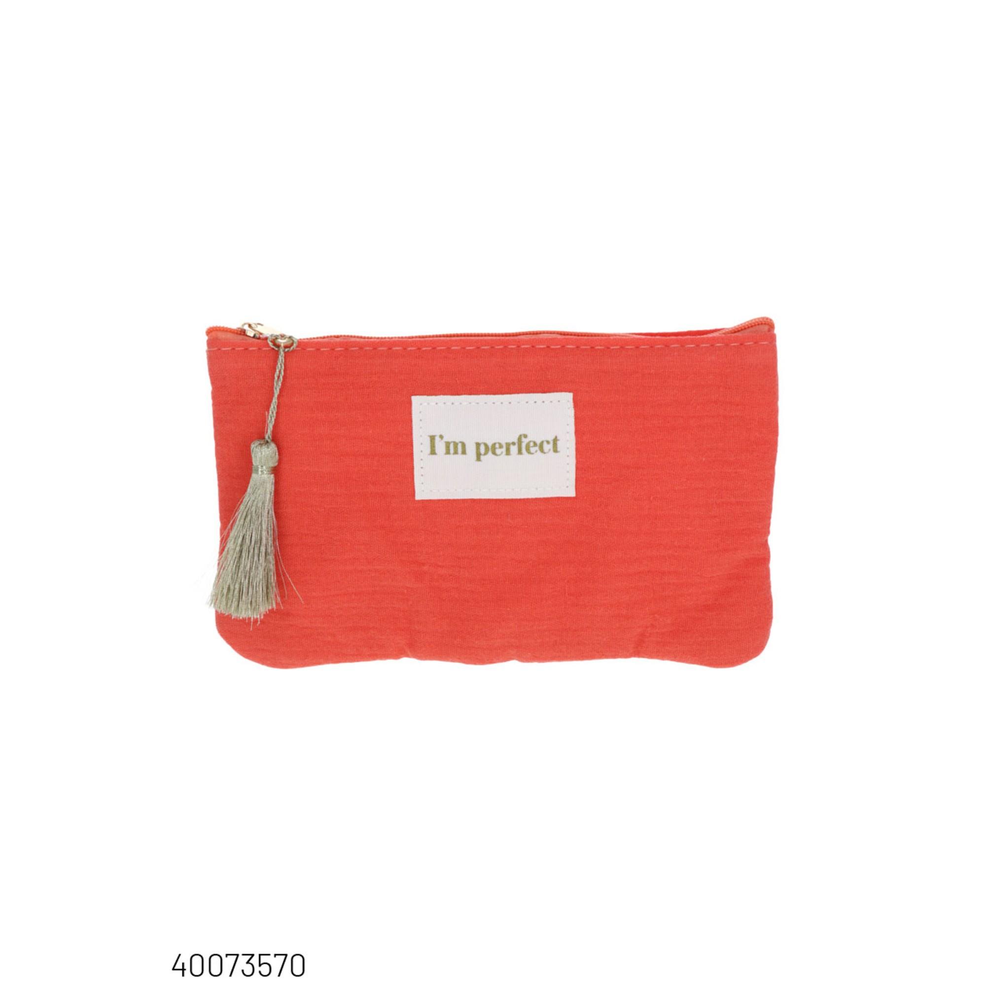 Pochette gaze de coton "I'm perfect" corail