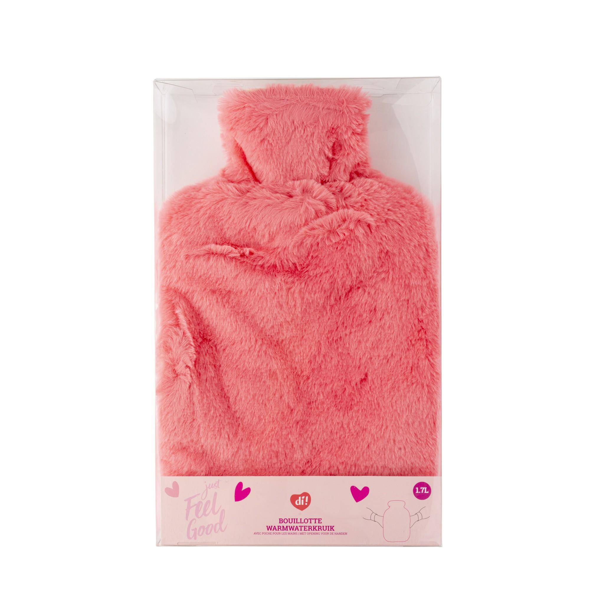 Bouillotte avec housse rose et poche mains – 1,7 L