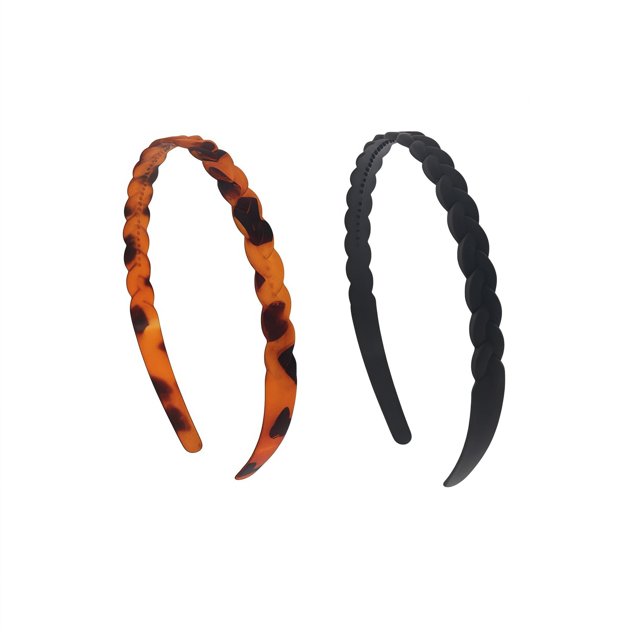 Serre-tête tressé mat brun/noir 1cm - 2PC