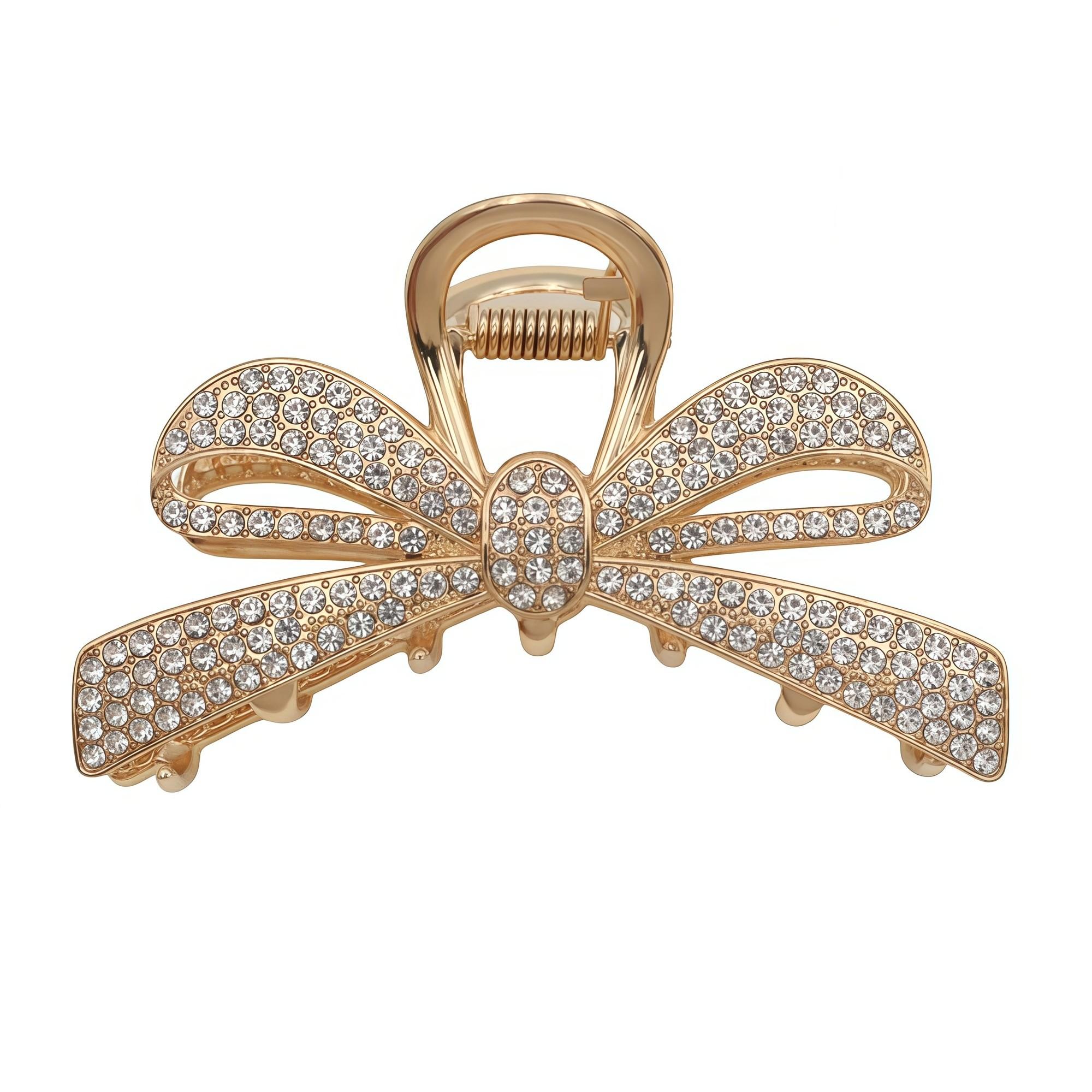 Pince à cheveux noeud or/strass 6,8 cm