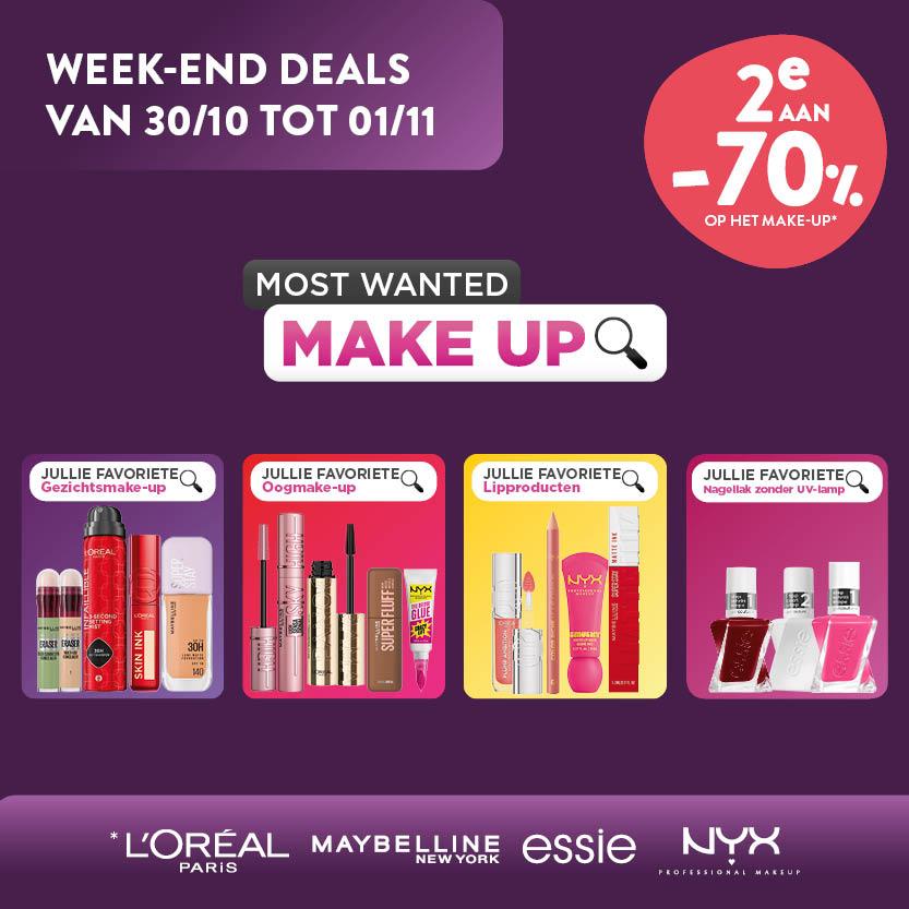 2°aan 70%op make-up van  NYX, L'Oréal Paris, Maybelline, Essie