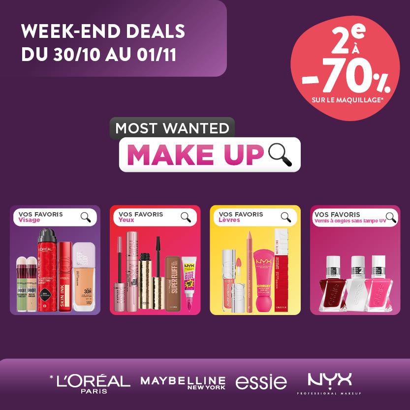 2°à 70% sur le maquillage NYX, L'Oréal Paris, Maybelline, Essie